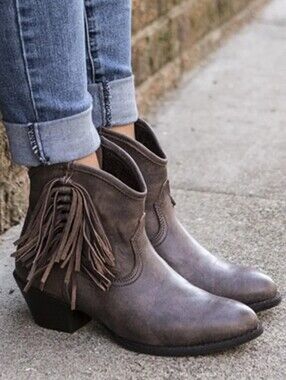 Ariat Women's Sz 7.5B Dutchess Western Fringe Short Boots Dark Distressed Brown